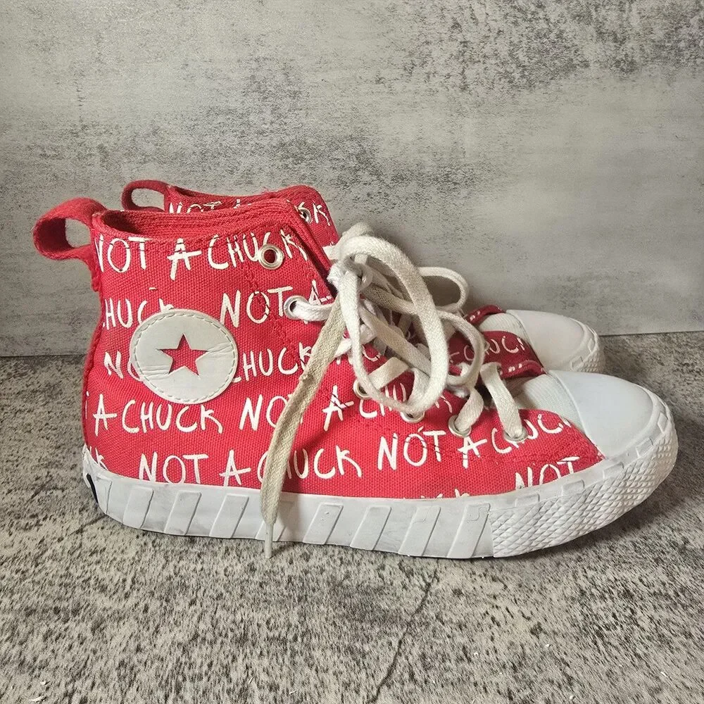 Converse UNT1TL3D High Not A Chuck - Red Youth Sz 3 High Tops Logo Spellout